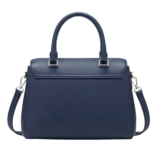 Merva Minimalist Leather Structured Handbag Navy Blue
